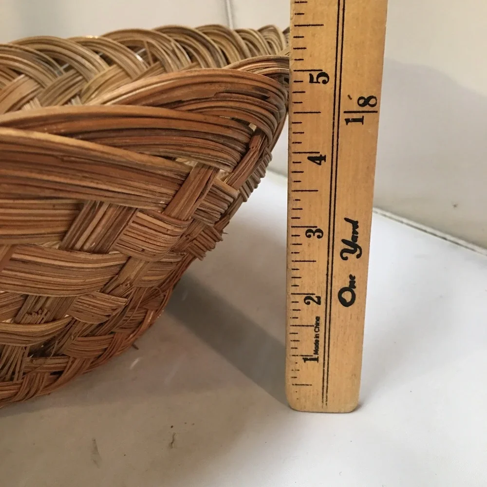 Woven Wicker Basket Home Decor 13 in Brown Round Handcrafted Bowl Cottagecore
